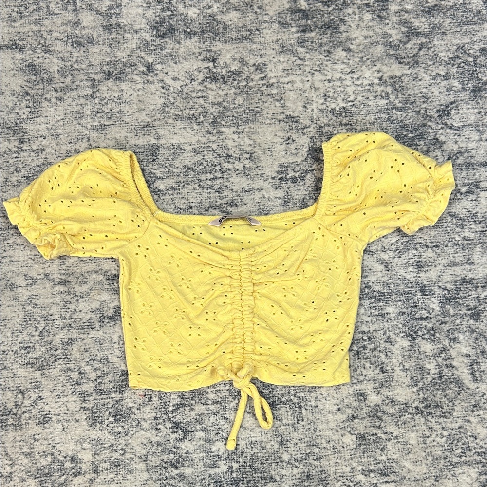 Yellow Eyelet Puff Sleeve Top